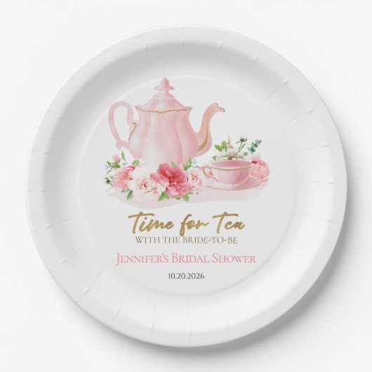Zeit für Tee | Gilded Pink Brautparty Pappteller (Vorderseite)