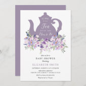Zeit für Tee Lila Lavendel Baby Dusche Einladung (Vorne/Hinten)