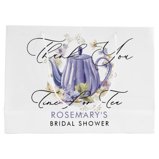 Zeit für Tee Lila Teekessel Brautparty Große Geschenktüte (Rückseite)
