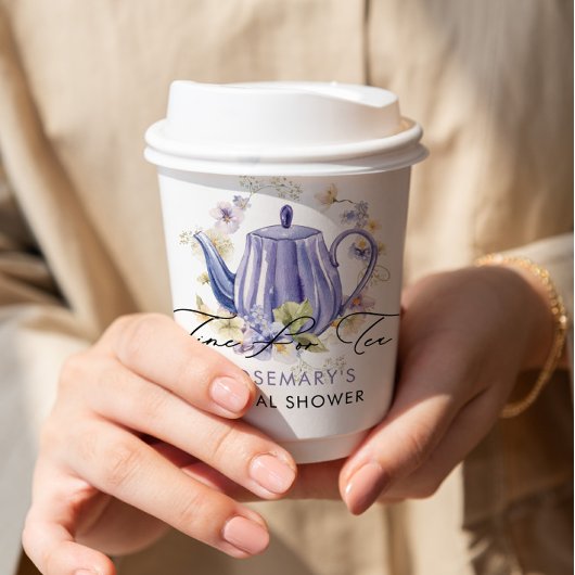 Zeit für Tee Lila Teekessel Brautparty Pappbecher