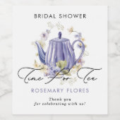 Zeit für Tee Lila Teekessel Brautparty Weinetikett (Einzelnes Label)