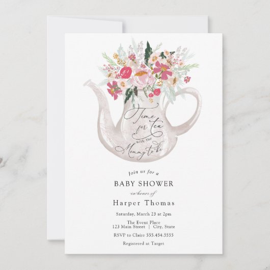 Zeit für Tee mit der Babydusche Einladung (Vorderseite)