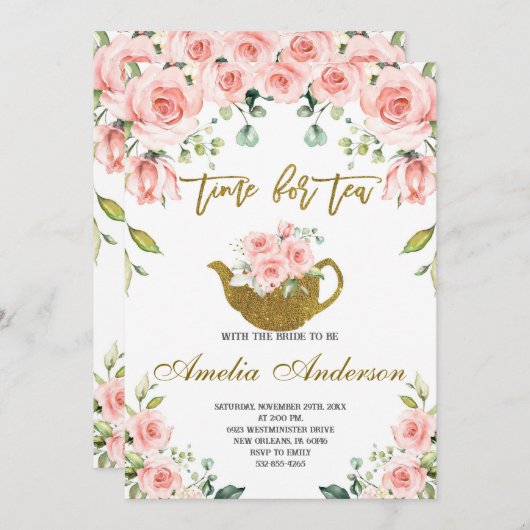 Zeit für Tee mit der Braut zu sein, Brautparty Einladung (Vorne/Hinten)