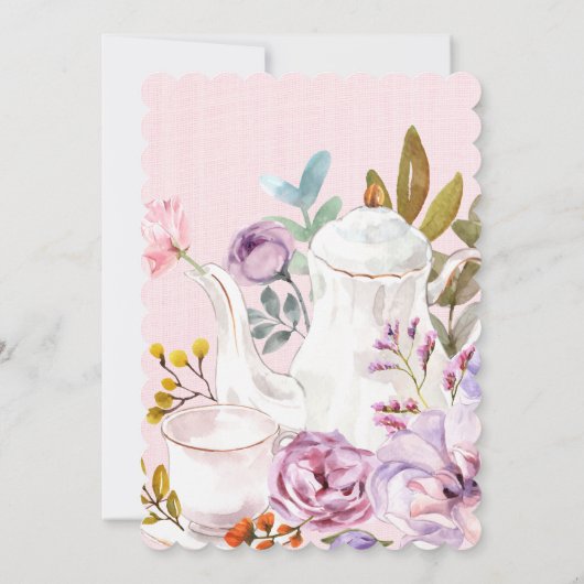 Zeit für Tee-Party Wasserfarbe Blume Kinderdusche Einladung (Rückseite)