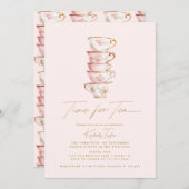 Zeit für Tee Pink Chinoiserie Brautparty Party Einladung (Vorne/Hinten)