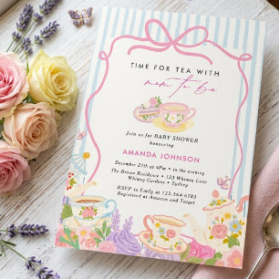 Zeit für Tee Teekannen und Tassen Babyparty Einladung