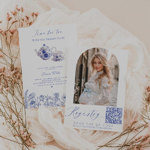 Zeit für Tee Toile Foto QR-Code Baby Shower Einladung