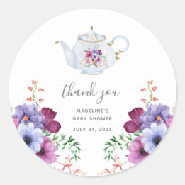 Zeit für Tee Vintage-Baby-Shower-Dankeschön Runder Aufkleber