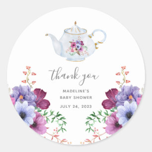 Zeit für Tee Vintage-Baby-Shower-Dankeschön Runder Aufkleber