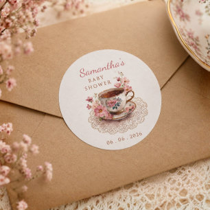 Zeit für Tee Vintage-Blumen-Teetasse Baby Shower Runder Aufkleber