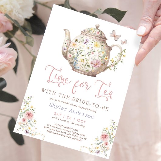 Zeit für Tee Wildblume Schmetterling Brautparty Einladung