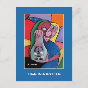 Zeit in einer Flasche auf blaue - Time - Stücke Postkarte
