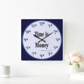 Zeit ist Geld Uhr - blauer Text des Gesichtes (Zuhause)