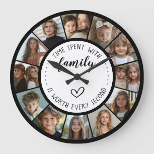 Zeit mit der Familie verbracht Zitat 12 Fotocollag Große Wanduhr