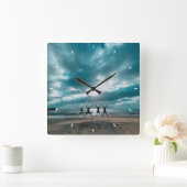 Zeit mit der Holzklappenzähleruhr Quadratische Wanduhr (Zuhause)