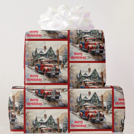 Zeit, um das Weihnachtsbaum Red Truck Geschenk zu Geschenkpapier