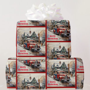 Zeit, um den Weihnachtsbaum-Rotlastwagen-Geschenk Geschenkpapier