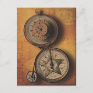 Zeit, um zur Steampunk-Uhr auf viktorianischem Fah Postkarte