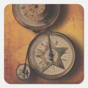 Zeit, um zur Steampunk-Uhr auf viktorianischem Fah Quadratischer Aufkleber