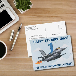 Zeit vergeht schnell Düsenjäger Flugzeug Junge Ers Postkarte
