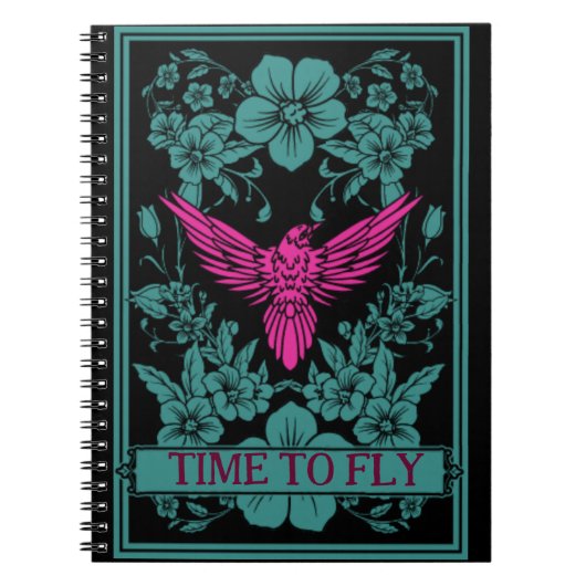 ZEIT ZU FLIEGEN - Exotische rosa Vögel/duskyblaue Notizblock (Vorderseite)