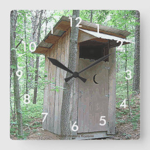 ZEIT ZU GEHEN! OUTHOUSE WALL KLOCKT IN DEN WALD QUADRATISCHE WANDUHR