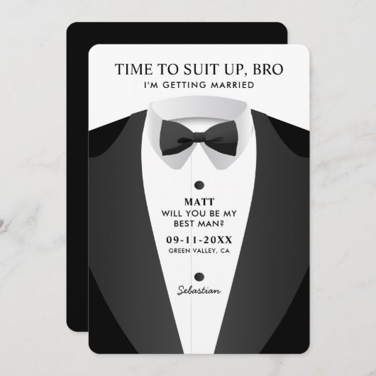 Zeit zum Anzug in den Bro-Trauzeuge Einladung (Vorne/Hinten)