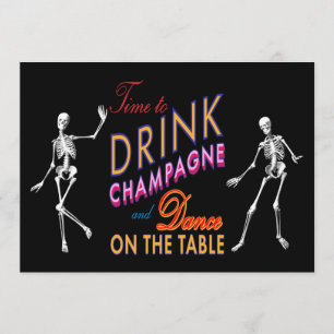 Zeit zum Champagnertrinken Farbige Halloween-Hochz Einladung
