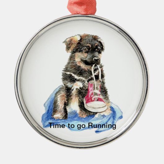 Zeit zum Laufen Motivation Zitat Niedlicher Hund Silbernes Ornament (Vorne)
