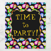 Zeit zum Party! Farbige Blume Paisleys Weinetikett (Einzelnes Label)