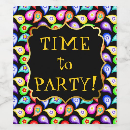 Zeit zum Party! Farbige Blume Paisleys Weinetikett (Einzelnes Label)