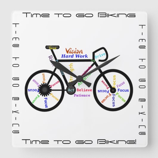 Zeit zum Radfahren, Fahrräder mit Motivierend Wort Quadratische Wanduhr (Vorderseite)
