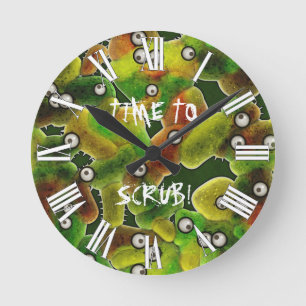 ZEIT ZUM SCRUB MEDICAL O.R. ER Fun Microbes Clock Runde Wanduhr
