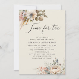 Zeit zum Tee. Elegantes boho blumengeschmücktes Br Einladung