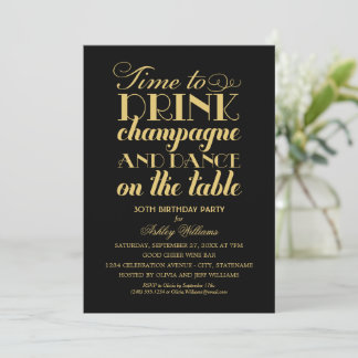 Zeit zum Trinken Champagner Black Gold Geburtstags Einladung