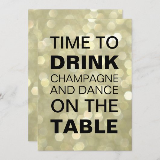 Zeit zum Trinken Champagner Gold Neujahr Einladung (Vorne/Hinten)