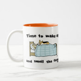 Zeit zum Weck und Riechen des Corgi Funny Cartoon Zweifarbige Tasse