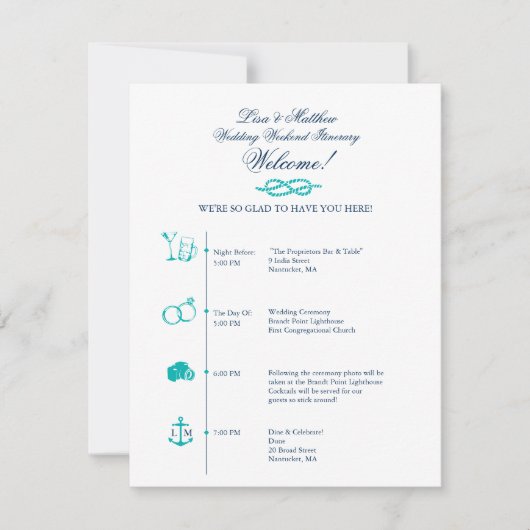 Zeitachse der Nautical Wedding Reception Einladung (Vorderseite)