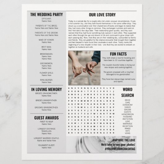 Zeitachse des eleganten Zeitungshochzeitprogramms Flyer (Hinten)