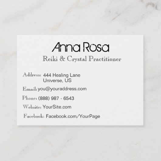 *~* Zeitalter-geistiger Kristallyoga Reiki Meister Visitenkarte (Rückseite)
