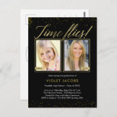 Zeitfliegen Abschluss Ankündigung Postkarte (Vorne/Hinten)