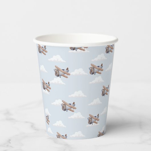 Zeitfliegen, blaues Flugzeug Pappbecher (Rückseite)