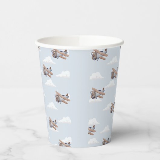 Zeitfliegen, blaues Flugzeug Pappbecher (Links)