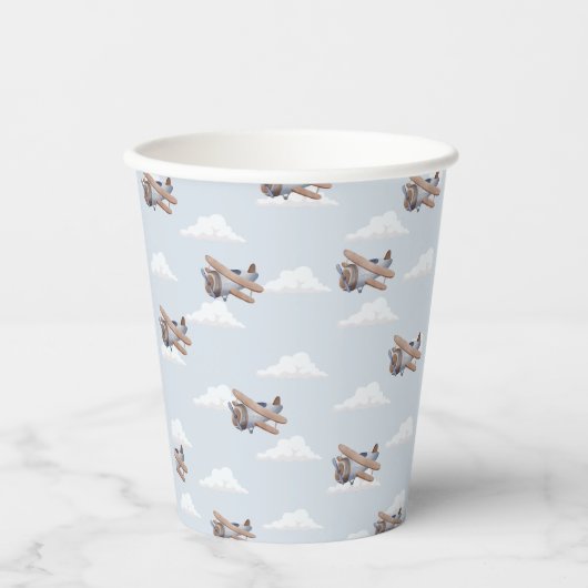 Zeitfliegen, blaues Flugzeug Pappbecher (Vorderseite)