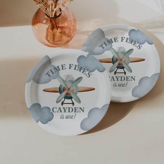 Zeitfliegt Flugzeug Geburtstag Foto drucken Pappteller
