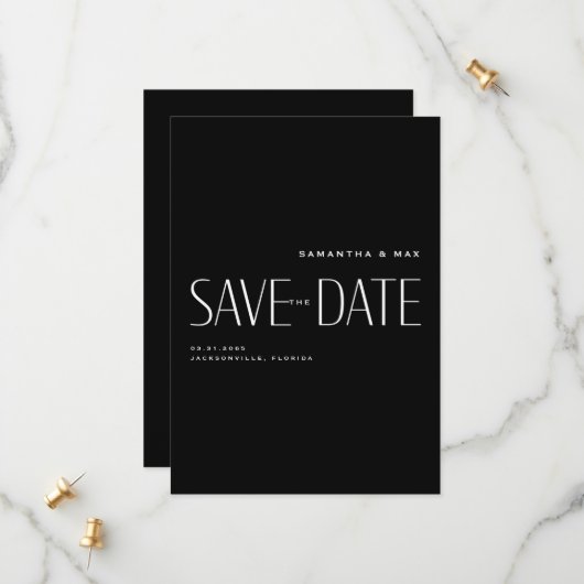 Zeitgemäße B/W Hochzeit Datum speichern Save The Date (Vorderseite/Rückseite Beispiel)