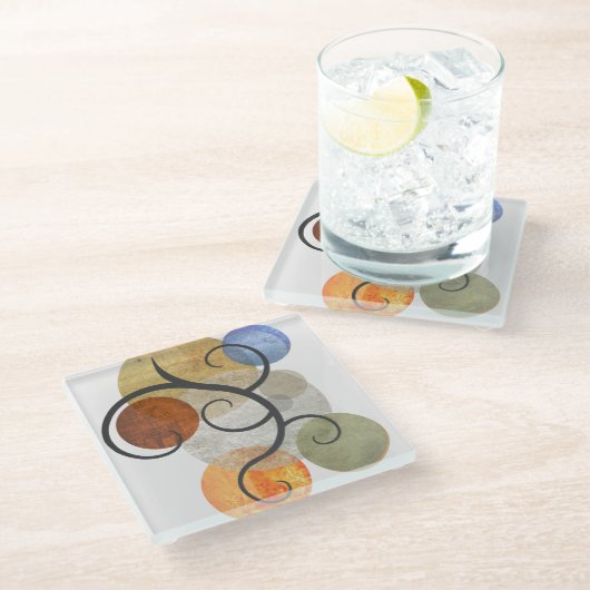 Zeitgemäße Gemusterte Kreise Glasuntersetzer (Schrägansicht)