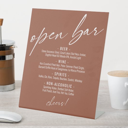 Zeitgemäße Handschrift Terracotta Open Bar Menu Sockelschild (In Situ)