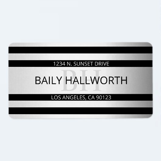Zeitgemäße Imitate Silver Ombre Stripes & Black Adressaufkleber