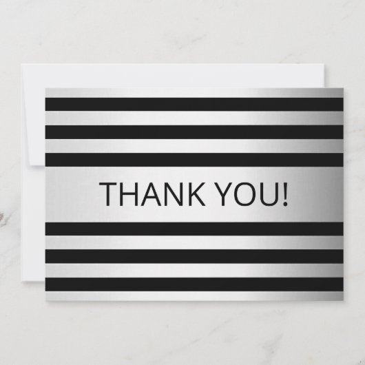 Zeitgemäße Imitate Silver Ombre Stripes & Black Dankeskarte (Vorderseite)